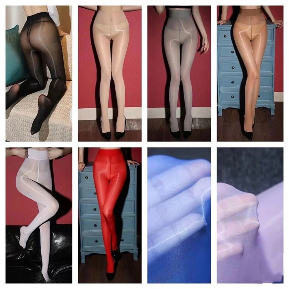 1pair Satin Nylon Pantyhose Shimmer Shiny Red